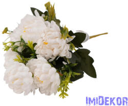  Krizantém 6 ágú selyemvirág csokor 28cm - Fehér