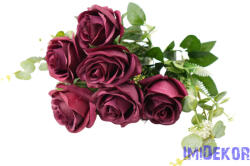  Rózsa 10 ágú selyemvirág csokor 47cm - Bordó