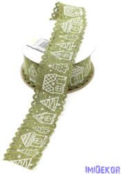  Fehér karácsonyi mintás textil szalag 40mm x 9, 144m - Zöld