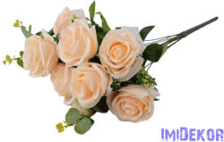 Rózsa 10 ágú selyemvirág csokor 47cm - Halvány Barack