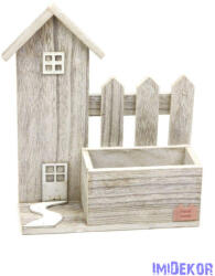  Kerítéses faház kaspó 24x20x8cm - Fehér