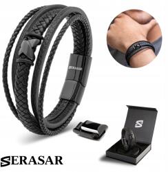 Serasar Serasar, Férfi Bőr Karkötő [Flake] Fekete, 17cm (Ring)