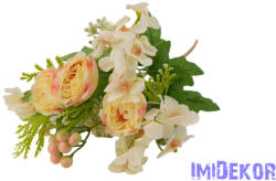  Peónia + hortenzia 7 ágú selyem csokor bogyóval 32cm - Krém-Pink