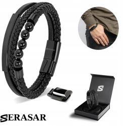 Serasar Serasar, Férfi Bőr Karkötő [Pearl] Fekete, 17cm (Pearl)