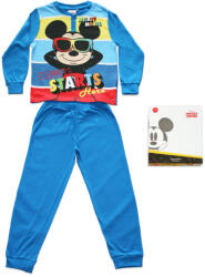  Hosszú vékony pamut gyerek pizsama - Mickey egér - Summer starts felirattal - Jersey - középkék - 110 (evi_MIC-2022-0019-17_kke_110)