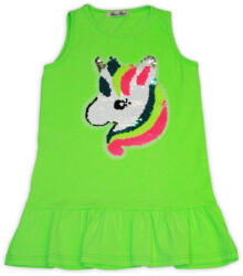 Exity Unikornis mintás, flitterekkel díszített ujjatlan pamut kisruha - zöld - 110 (evi_MM5273_110)