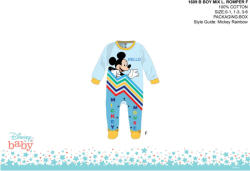 Mickey egér Disney Mickey egér baba rugdalózó - világoskék-sárga - 0-1 hónapos babának (evi_MIXBOY1609_vke-sar_0-1)