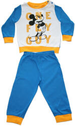  Hosszú vékony pamut baba pizsama - Mickey egér - One fly guy felirattal - Jersey - középkék - 86 (evi_MIC-2022-0118_kke_86)