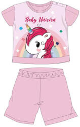  Unikornis nyári rövid ujjú baba pizsama - pamut jersey pizsama - világosrózsaszín - 98 (evi_UNI1434_vro_98)