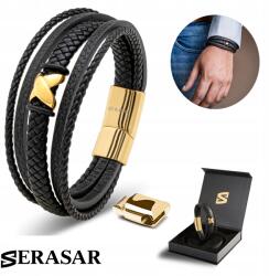 Serasar Serasar, Férfi Bőr Karkötő [Flake] Arany, 23cm (Ring)