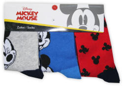  Gyerek pamut bokazokni - 3 pár - Mickey egér - szürke-középkék-piros - 27-30 (evi_MICK4001_27-30)
