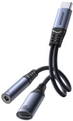JOYROOM Cablu Audio USB-C - 3.5mm / USB-C Joyroom SY-C02, 0.14m, Negru