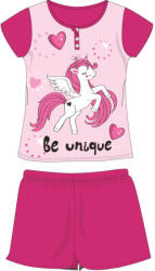  Nyári rövid ujjú gyerek pamut pizsama - Unikornis - pink - 134 (evi_UNI-2022-0725_pin_134)