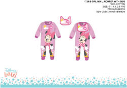  Disney Minnie egér baba rugdalózó előkével - világosrózsaszín-lila - 1-3 hónapos babának (evi_MIN1729_vro-lil_1-3)