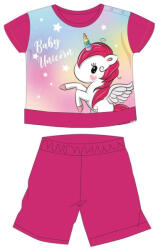 Unikornis nyári rövid ujjú baba pizsama - pamut jersey pizsama - pink - 98 (evi_UNI1434_pin_98)