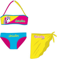 Unikornis fürdőruha szett - bikini+szoknya kislányoknak - pink-türkizkék-sárga - 122 (evi_UNI0415_pts_122)