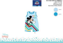 Mickey egér Disney Mickey egér nyári ujjatlan baba rugdalózó - Hey There felirattal - világoskék-világoskék - 0-1 hónapos babának (evi_MIC1611_vke-vke_0-1)