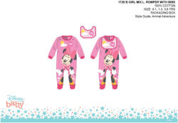Minnie egér Disney Minnie egér baba rugdalózó előkével - rózsaszín-piros - 0-1 hónapos babának (evi_MIN1729_roz-pir_0-1)