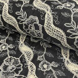  Pamutvászon JEANS EMBROIDERY Flora design E