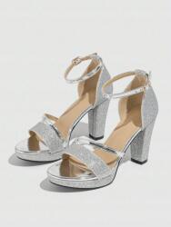 Shein A12107 Shein Csillámos Magassarkú Szandál Ezüst (42) 37 (sx2401194993975551)