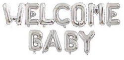 Flippy Set Baloane din Folie Metalizata, Flippy, Figurine Litere, Model Welcome Baby, Tema Aniversare, 40 cm, Ambalaj Individual, Pai inclus, Umflare cu Aer sau Heliu, Alb (teo-130980)