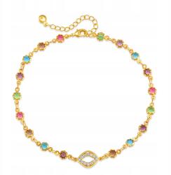  585-ÖS Arany Karkötő, beágyazott Cirkóniákkal És Színes Kövekkel