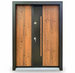 NOVO DOORS Usa metalica dubla de exterior cu izolatie si vizor Novo Doors NDA4D, Din compozit, 2 yale, Kit complet, Pentru case, Negru perlat cu Stejar auriu (NDA4D)