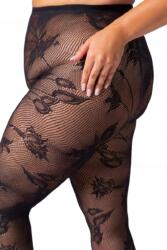 Mona Queen Size Harisnyanadrág, hálós, virágmintás, fekete, kabaré stílusú, méret méret (MQ-W-AW25/26-010010045-010220-6/7)