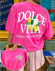 Shein FC34307 Shein Rózsaszín Póló Dolce Vita Nyomott Mintával (43) S