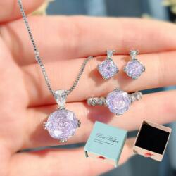 3 részes női ékszer szett, S925 ezüst, fehér, ajándékdoboz (E776)
