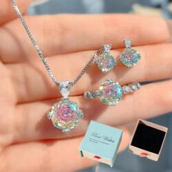  3 részes női ékszer szett, S925 ezüst, színes, ajándékdobozban (E776)