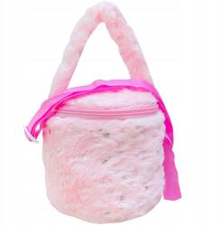 Trifox Plüss táska, henger alakú, rózsaszín, csillogó szívecskékkel, gyerekeknek (HW24157916)