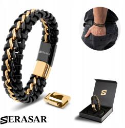 Serasar Serasar, Férfi Bőr Karkötő [Steel] Arany/Fekete, 17cm (Steel)