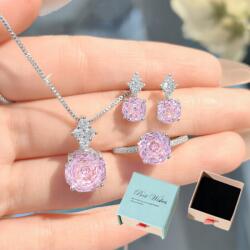  3 részes női ékszer szett, S925 ezüst, rózsaszín, ajándékdoboz (E776)