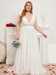 Shein HC64213 Shein Fehér Esküvői Ruha Díszített Öv Nyakkivágással V (43) 46 (sn2206299482855345)