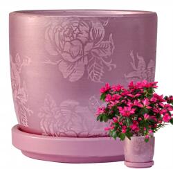 Tragar 12x10 cm-es Kerámia Cserép Virág Alátéttel, Finom Lila (SSS)