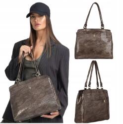 Wojewodzic Rosalia - Szürke lakkozott bőr kézitáska A4-es méretben croco Wojewodzic nyomtatással (1948/KFM39/Z)