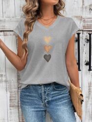 Shein KC14218 Shein Szürke Póló Nyomott Mintával V Nyakkivágással (42) S