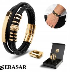 Serasar Serasar, Férfi Bőr Karkötő [Shine] Arany Színű, 17cm (Shine)