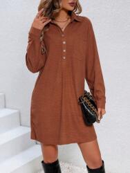 Shein KC24211 Shein Kordbársony Ruha Mini Hosszú Ujjú Gombos Gallér (43) S