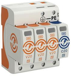  Túlfeszültség-levezető 3P+N/PE C T2 TN-S TN-C-S TT 230V/AC 40kA 4M V20-3+NPE-280 OBO-BETTERMANN (OBO/5095253)