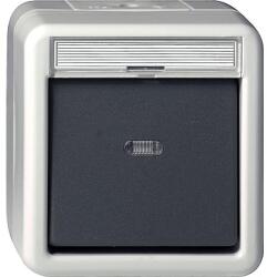 Gira Nyomó N106 betét komplett házban 1- billentyű 1v szürke IP44 jelzőfény címketartó GIRA (015630)