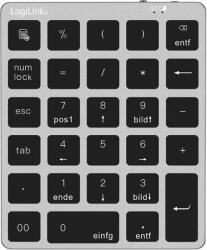 LogiLink Vezeték nélküli, 28 gombos billentyűzet BT 5.0-val, ollós mechanizmussal, szóközszürke - pcx