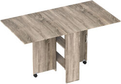 HomCom Összecsukható asztal 2 alsó polccal, maximum 6 fő részére, fa, 140x75x74 cm, szürke