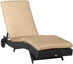 Outsunny kerti napozóágy PE rattanból, napozóágy állítható háttámlával és párnázott ülőpárnával, 207x70x70cm, fekete