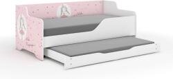  Pătuț pentru copii LILU cu front și lateral laminat 160x80cm cu saltea și spațiu de depozitare lenjerie de pat extensibil cu saltea de 140x70 cm în interior - prințesă