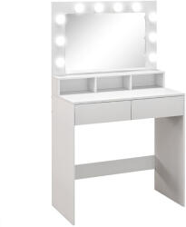 Homcom fésülködőasztal tükörrel és állítható világítással, 2 fiókkal és 3 rekesszel, fehér