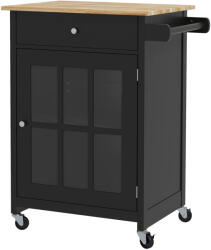 Homcom Konyhai kocsi fiókkal, állítható polccal, 4 kerékkel és oldalsó törölközőtartóval, 67x48x86, 5 cm, fekete