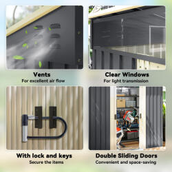 Outsunny kerti fészer 6, 5×4 láb - horganyzott fém alapozással és ajtókkal