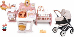 Smoby Set căsuță pentru păpușă cu trei părți Sandy Large Doll´s Play Center Soft Baby Nurse Smoby și cărucior adânc sport Maxi&Cosi cu pătuț portabil (SM220394-1) Papusa